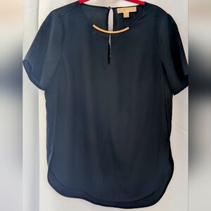 Michael Kors Gray Blouse with Mandarin Collar and Short Sleeves